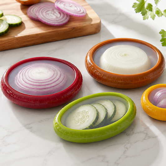 Reusable silicone food storage pods for cut fruit and vegetables