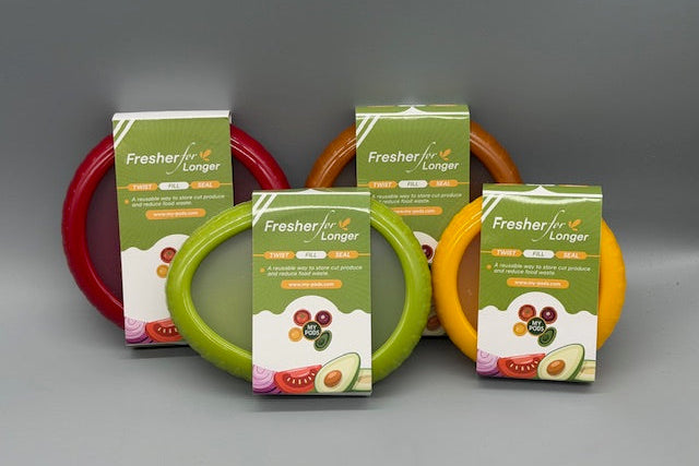 Reusable silicone pods for lemons onions tomatoes and avocados
